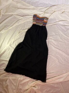 January 7 Strapless Maxi Dress with Multicolor Zigzag Bodice and Black Skirt